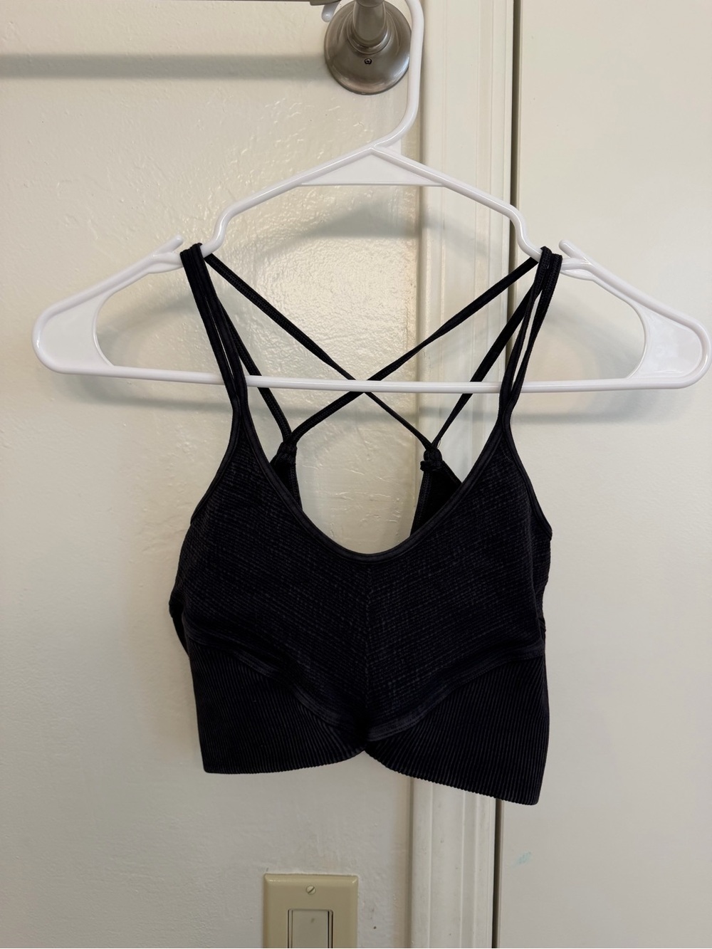 Free People Movement Black Gray Ribbed Crisscross Sports Bralette